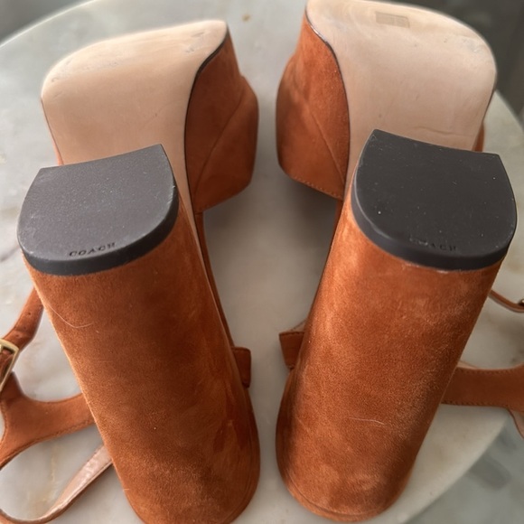 COACH Nicolette Platform Sandals Retro burnished amber chunky block heels Sz 9.5 - Picture 16 of 16